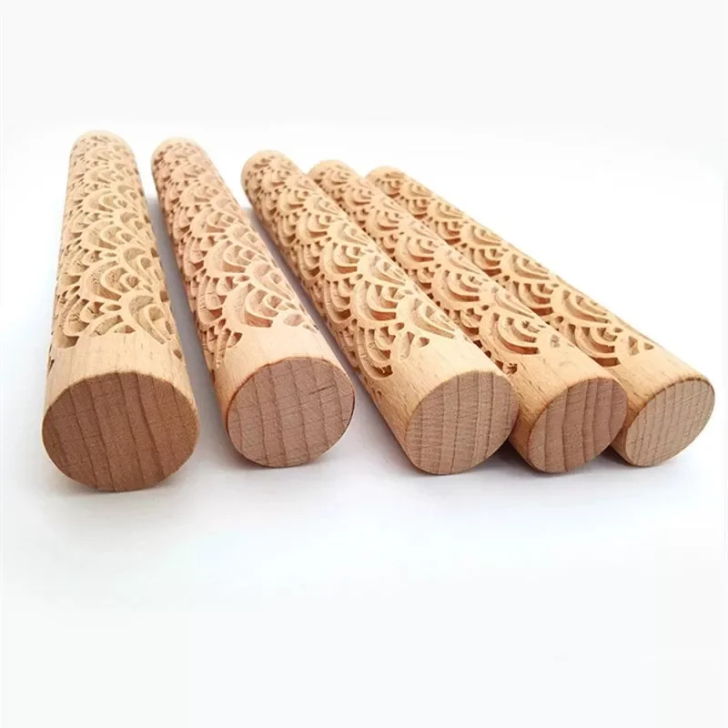 

2022 Wood Texture Mud Roller Embossed Pattern Embossed Rod Mud Roll Rolling Pin Diy Clay Craft Tool