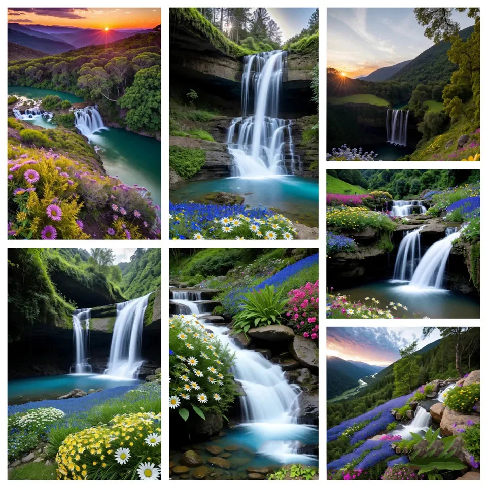 Новая алмазная живопись, полная картина с изображением пейзажа, бриллиантовая мозаика, водопад, Маргаритка, вышивка крестиком, рукоделие G156