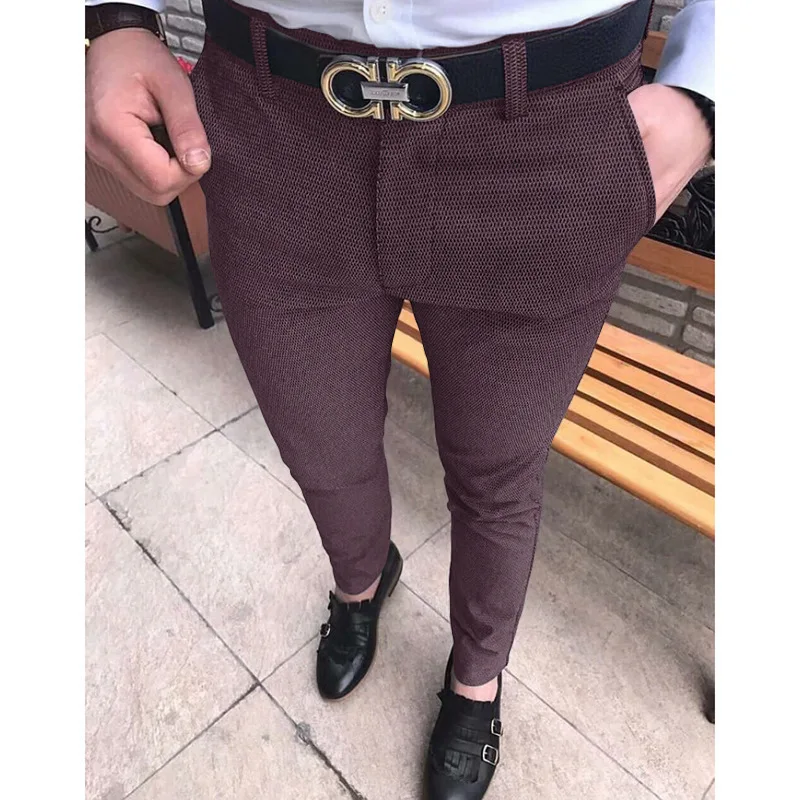 

High Elastic Cotton Textured Tapered Slim Fit Trousers Stop Looking At My Dick Sweatpants Street Wear Male Solid Pencil Pants