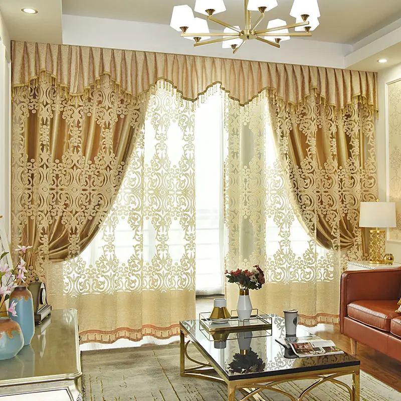 

Luxury Blackout Curtains for Living Room Dining Bedroom European High-end Home Decoration Door Window Double-layer Balcony Yarn
