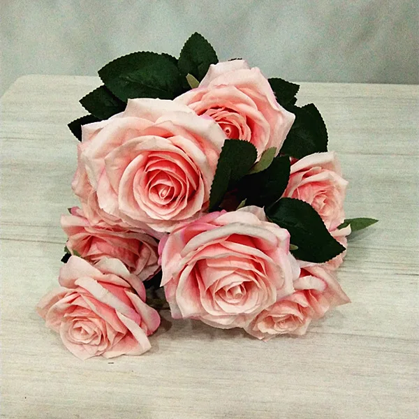 

Pink Silk Flower Arrangement Artificial French Rose Bouquet Wedding Photography Props Home Living Room Desktop Decoration