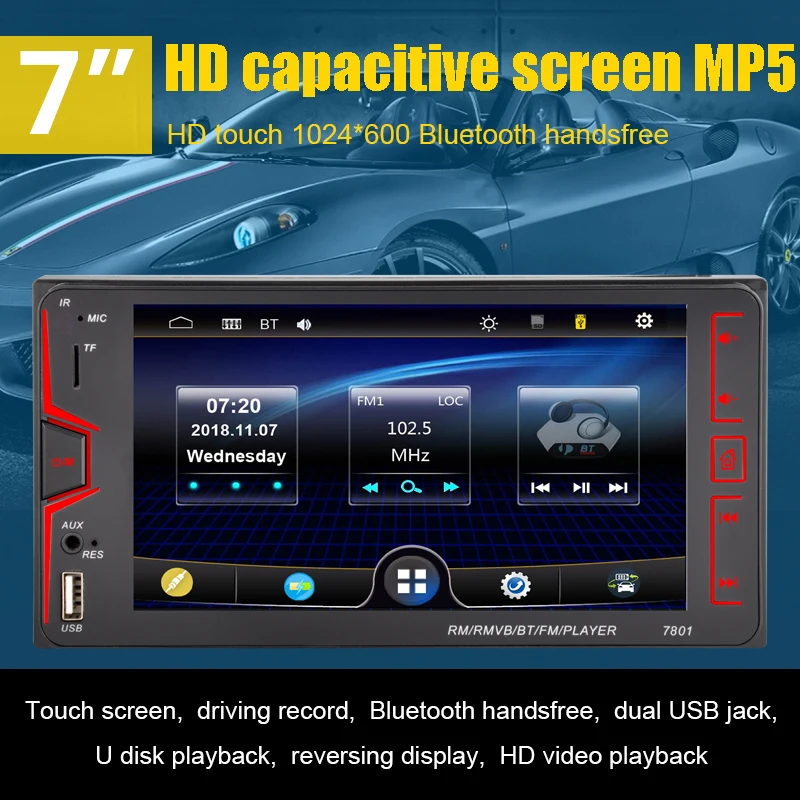 

Автомобильный радиоприемник 2DIN, 7-дюймовый MP5-плеер с поддержкой Bluetooth, вызовом, реверсивным приоритетом, 12 В, С TF-картой, емкостным экраном, FM, AUX, IN 1080P