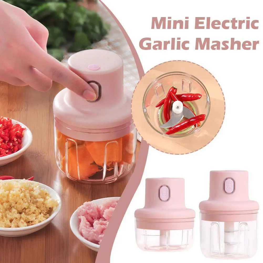 

100/250mL Mini Electric Garlic Chopper Vegetable Chili Meat Ginger Masher Machine Sturdy Durable USB Charging Blenders Kitchen