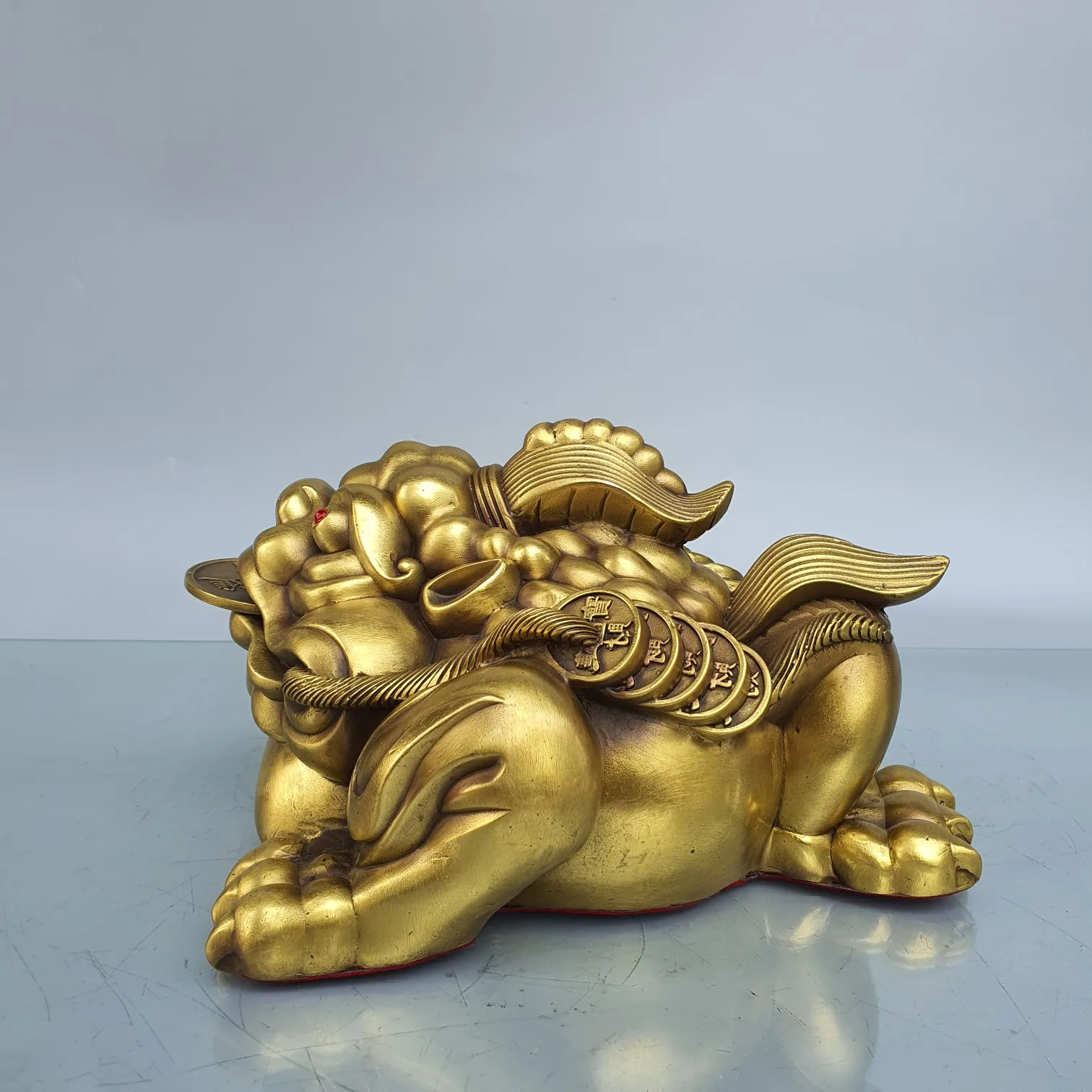 

11"Tibet Temple Collection Brass three-legged toad Golden Toad Statue coin Gather fortune office ornament Town house Exorcism
