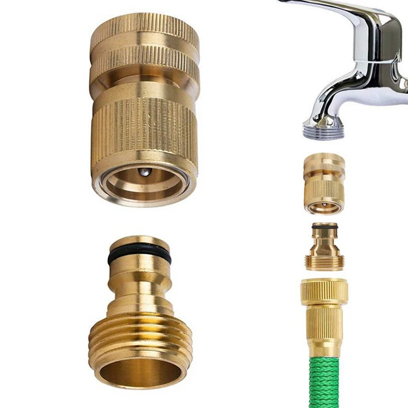 

Solid Brass Quick Connector Garden Hose Fitting Water Hose Connectors Garden Hose Disconnect 3/4 inch GHT 1 Set