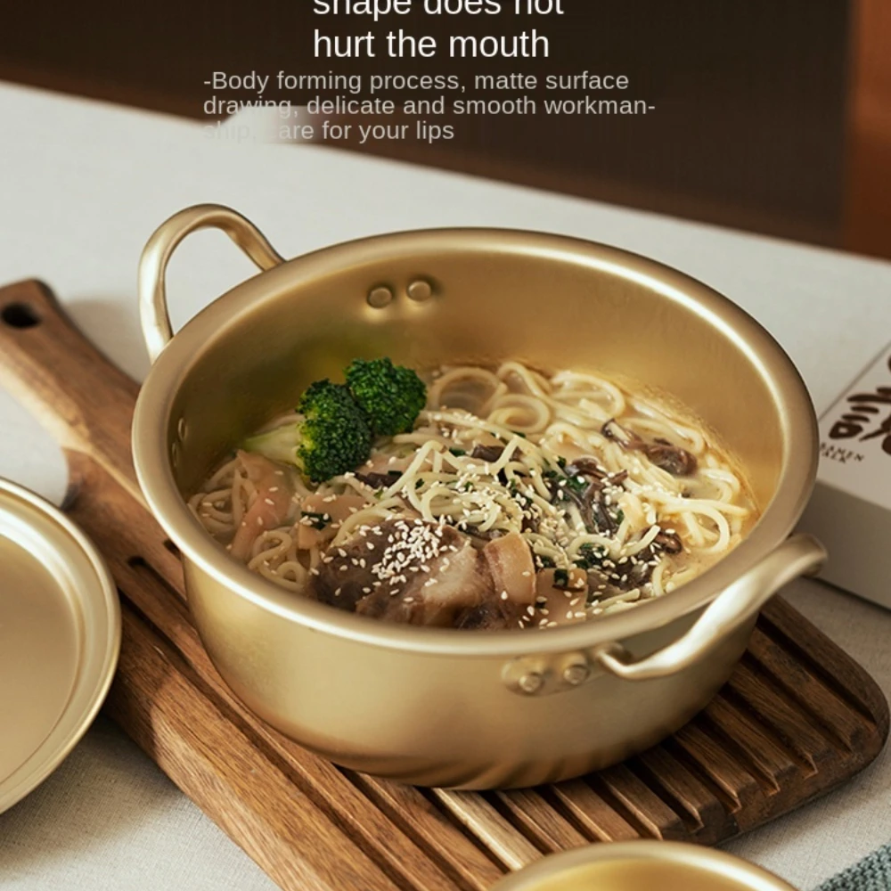 

Korean Instant Noodle Pot Household Gas Boiled Instant Noodles Yellow an Aluminum Pot Binaural Korean Ramen Pot Small Soup Pot