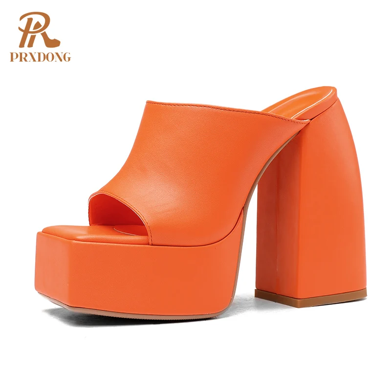 

New 2022 Brand Summer Women Sandals Chunky High Heels Platform Black yellow Dress Casual Party Lady Shoes Slipper Big Size 35-43