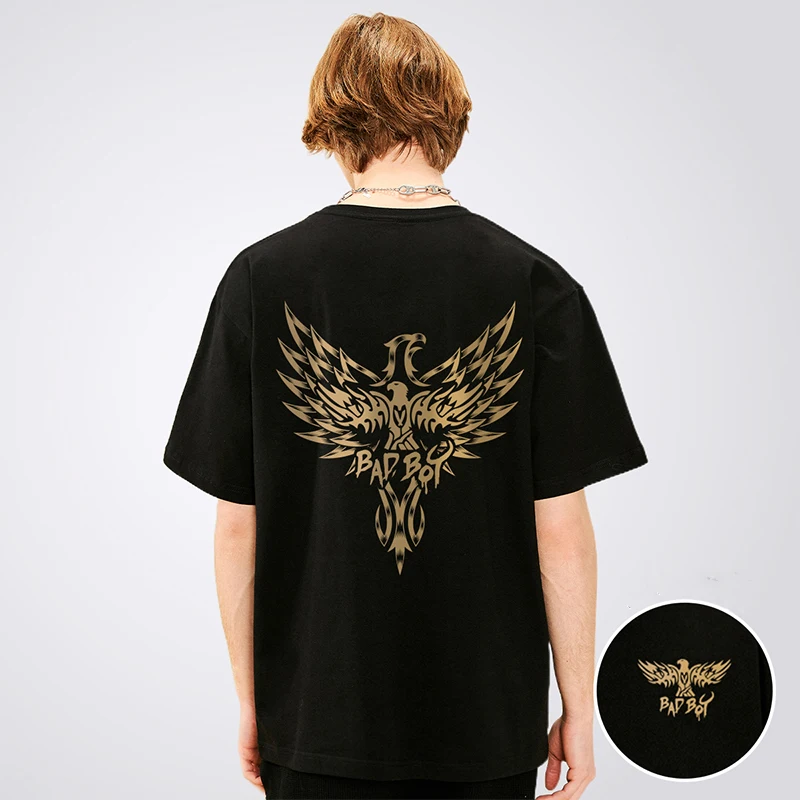 

Boy Oversize T-shirt for Men 100% Cotton Custom Graphic Eagle Short Sleeve Tops O-neck Black FashionTshirt High Quality Tees