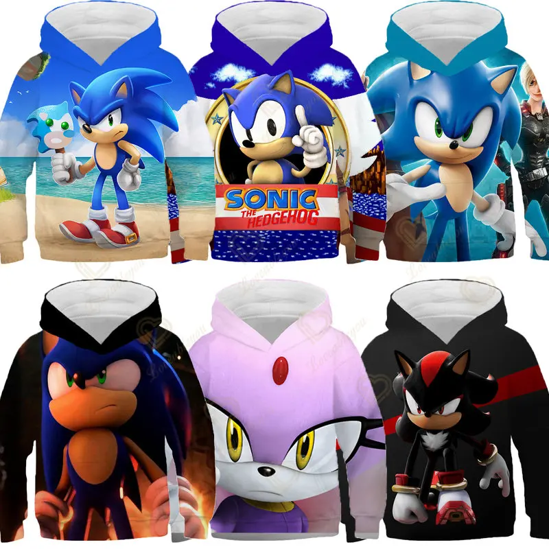 

2023 Kids 3D Print Cartoon Sonic Hoodies Harajuku Cute Boys Girls Sweatshirt Casual Children Summer Fashion Men Women Clothes