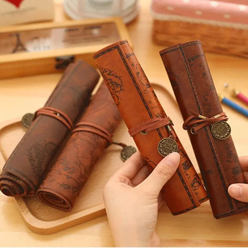 

Creative Pen Case Portable Pencil Bag Writing Case Retro Rolling Pencil Bag Pencil Cses For Boy Girl School Stationery Supplies