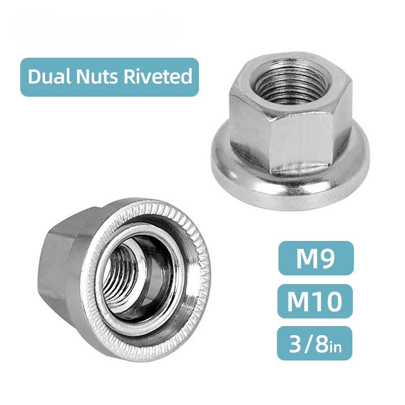 

Dual Nuts Riveted for Fixed Gear Bicycle Front Rear Hub Fixing With Anti-skid Texture M9 M10 3/8 Inch Drum Axle Firm Mount