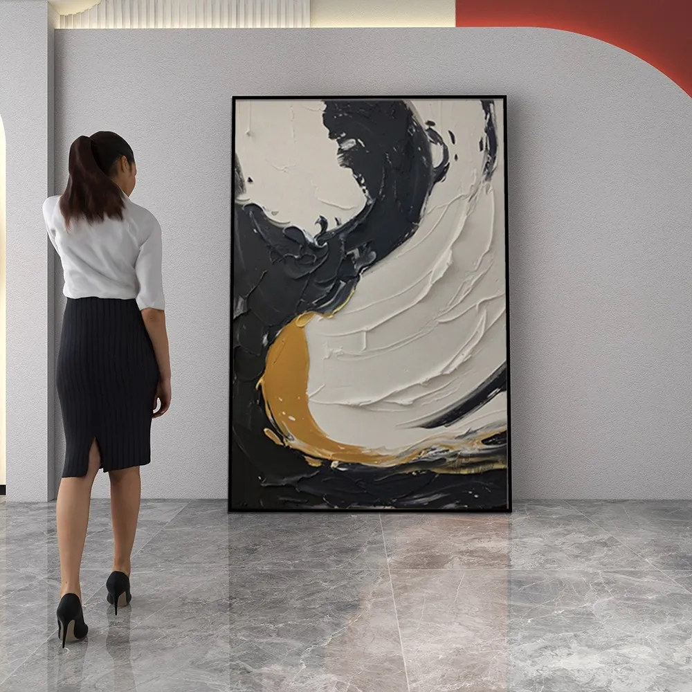 

Thick Texture Canvas Abstract Black And White Oil Painting Without Frame Handmade On Canvas Hanging For Living Dinner RoomArt
