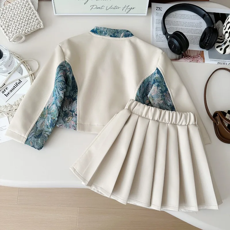 Комплект одежды для девочек осень-весна Детская куртка из искусственной кожи с