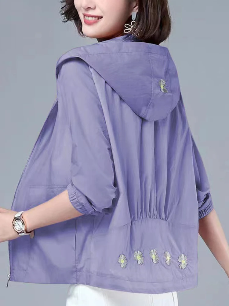 Куртка Женская Базовая с вышивкой элегантная Солнцезащитная простая