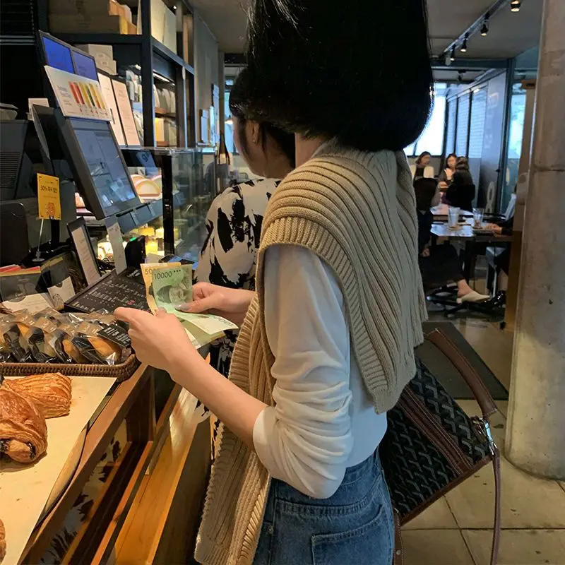 

Женская Вязаная Шаль весна-осень женский свободный черный кардиган в Корейском стиле накидка на плечо теплый зимний шарф женский вязаный