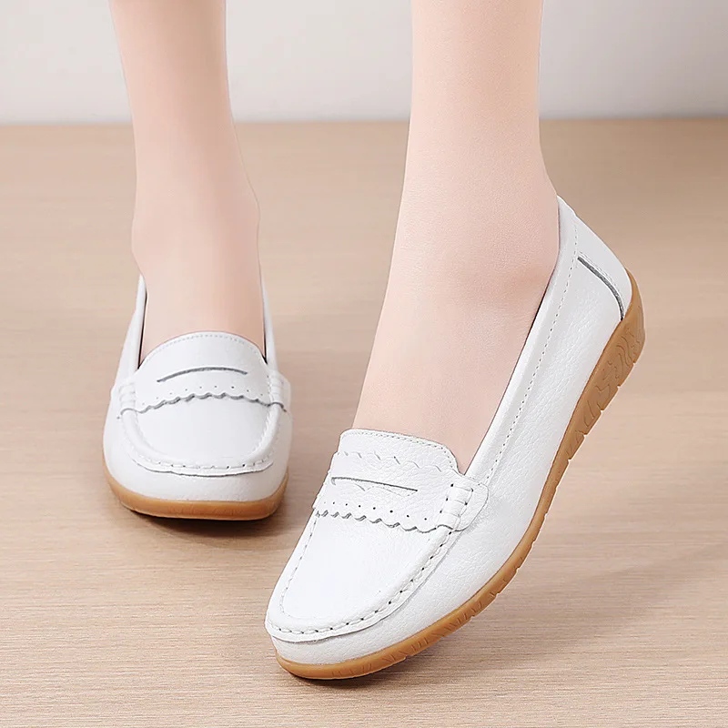 

Spring Autumn Casual Woman Shoes Real Leather Women's Soft Flats Slip On Ladies Loafers Moccasins Female Shoe Large Size 35-44
