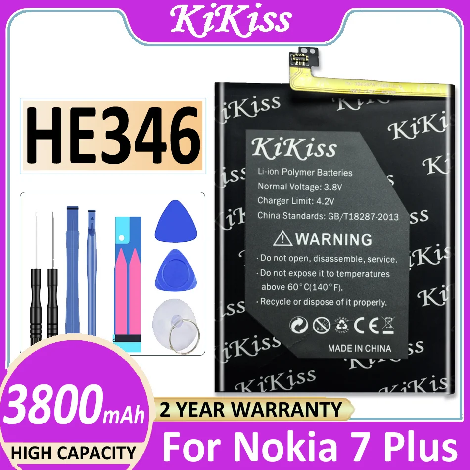 

Original KiKiss Battery Mobile Phone Battery For Nokia 7 Plus / Nokia7 Plus Replacement Battery HE346 Batterij 3800mAh