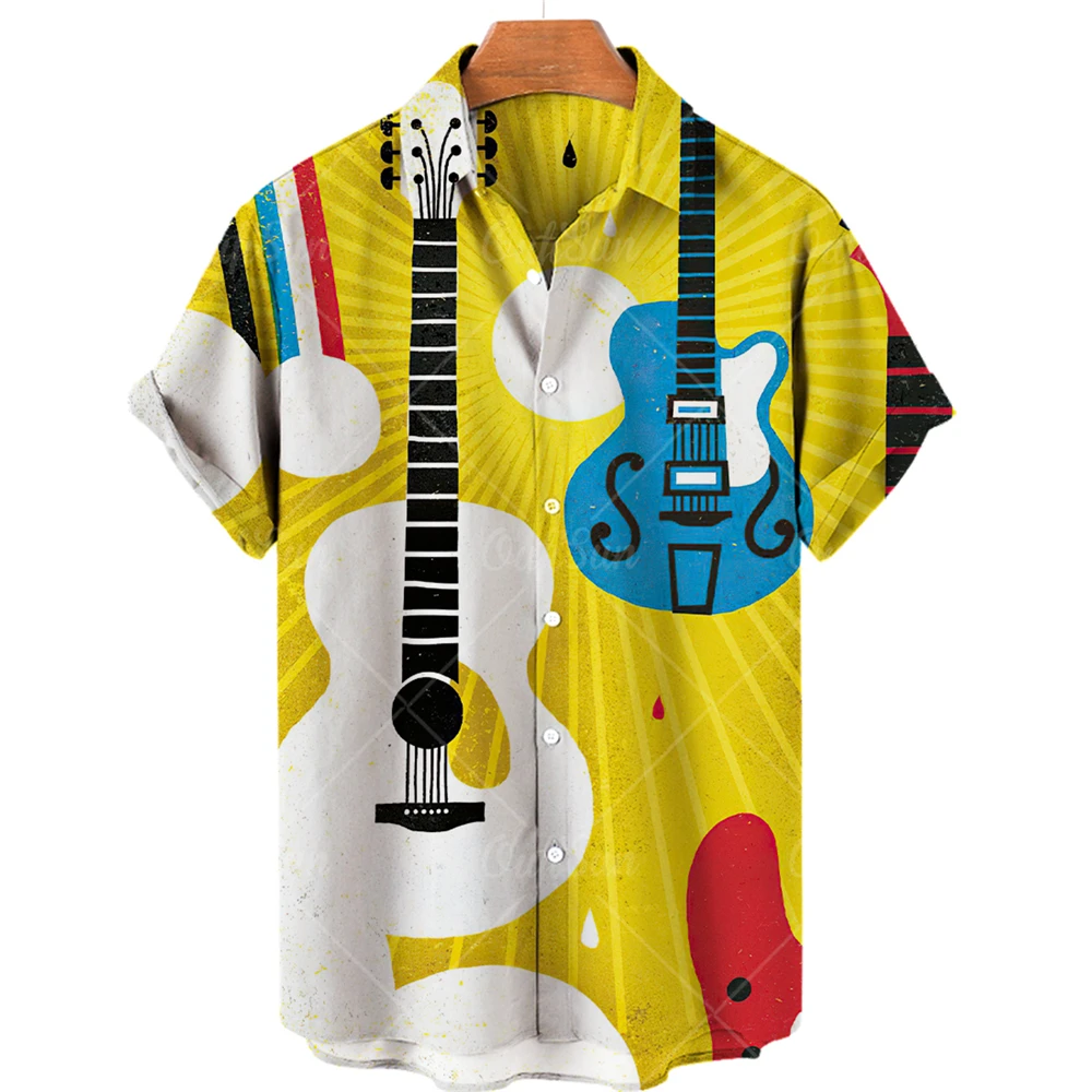 

Hawaiian Men's Shirt Men's guitar shirt 3D printed men's clothing Fashion Casual Oversized T-shirt Summer 5XL