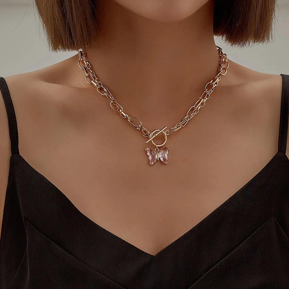 

Hip Hop Butterfly Necklaces For Women Punk Stainless Steel Choker Chain Necklaces Link Chain Fashion Party Jewelry Gifts