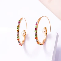 fashion elegant colorful zircon imitation pearl golden hoop earrings for women party show gift earrings dropship