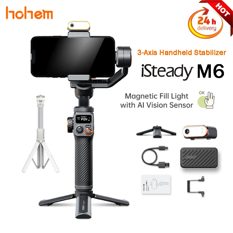 

Hohem ISteady M6 3-осевой шарнирный стабилизатор для смартфона с искусственным интеллектом, визуальное отслеживание, магнитная фотография, фотография