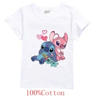 stitch 2 16 years old summer cartoon printed cotton sweat absorbent breathable boys sweatshirts t shirts girls tops