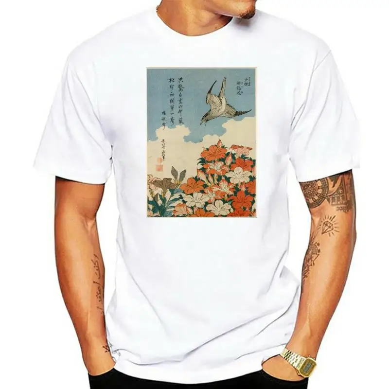 

Hokusai T Shirt Lesser Cuckoo And Azalea Woodblock Classic Japanese Print
