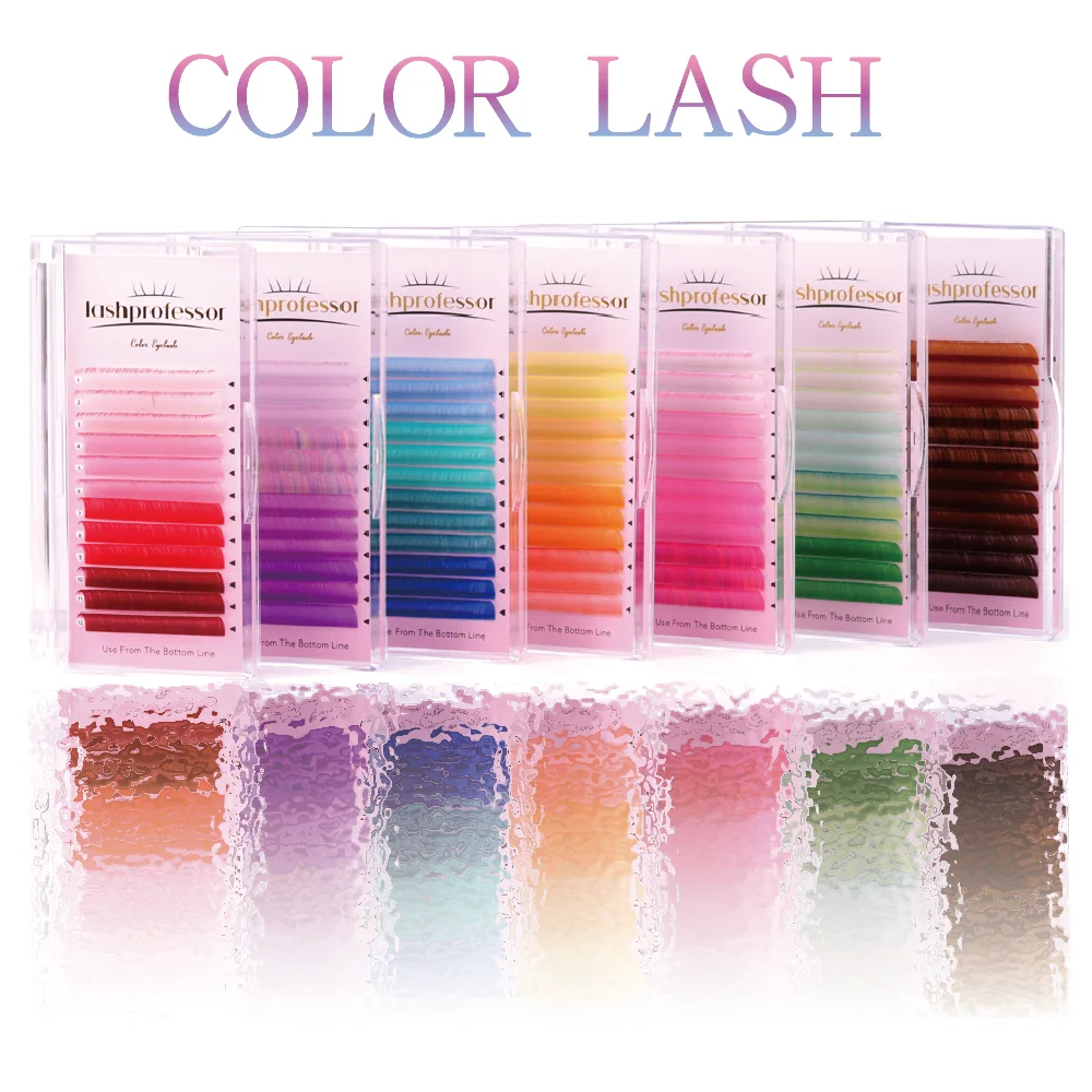 Ed Lashes Ombre Color Red Purple Blue Pink Yellow Green Brown Faux Mink Colorful Individual Eyelash Extension Makeup Cilia