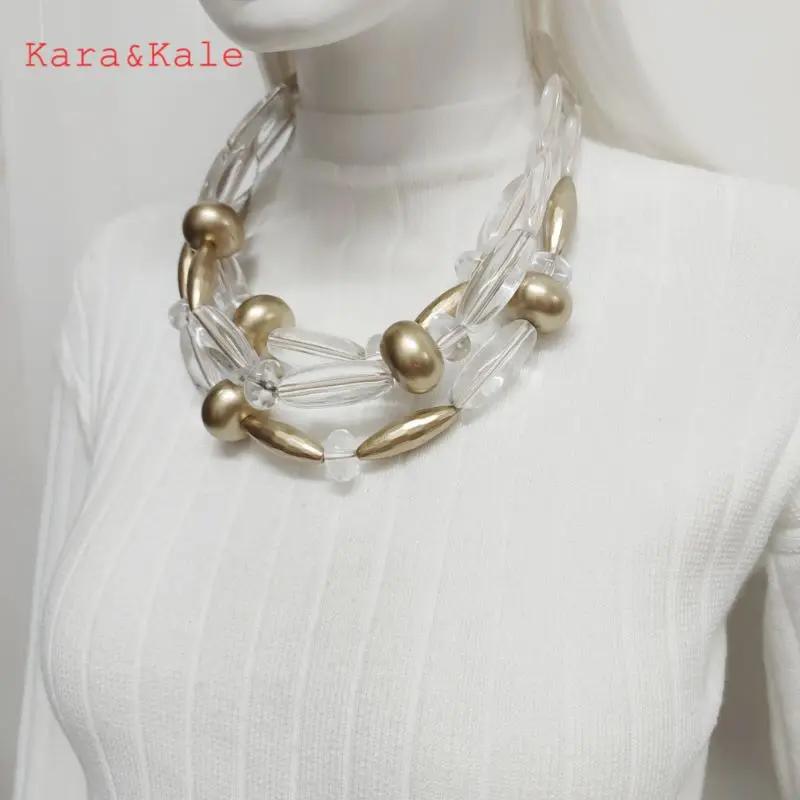 Kara&KaleBoho Clear Bead Necklaces Short Necklaces Hand Beaded Original Ethnic Jewelry Women's Charm Necklaces Exaggerated Style
