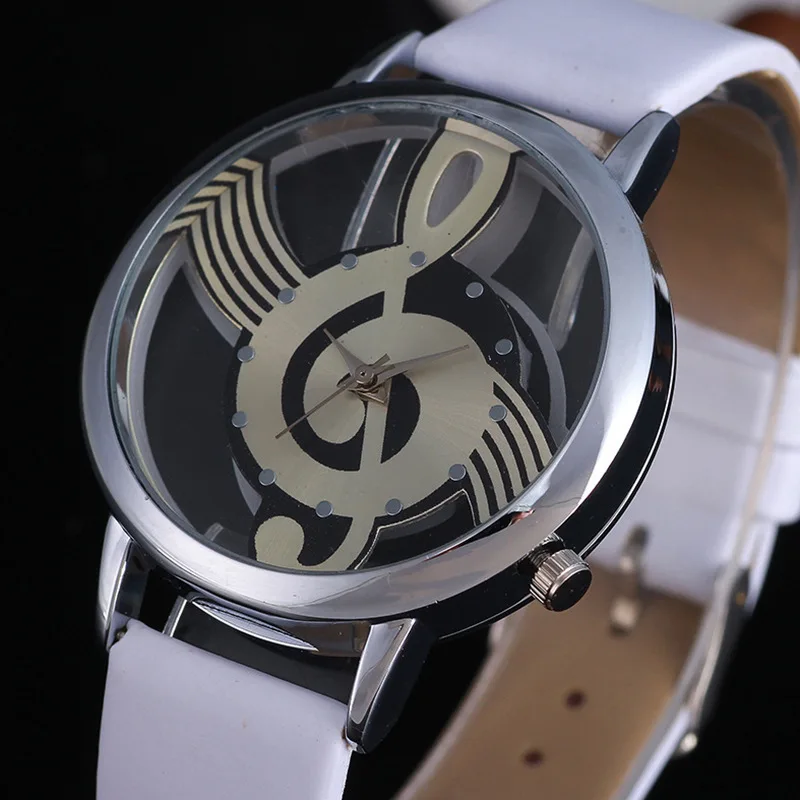 Часы с музыкальным символом, прозрачные Простые Модные кварцевые наручные часы в горошек с кожаным ремешком, женские часы с узором