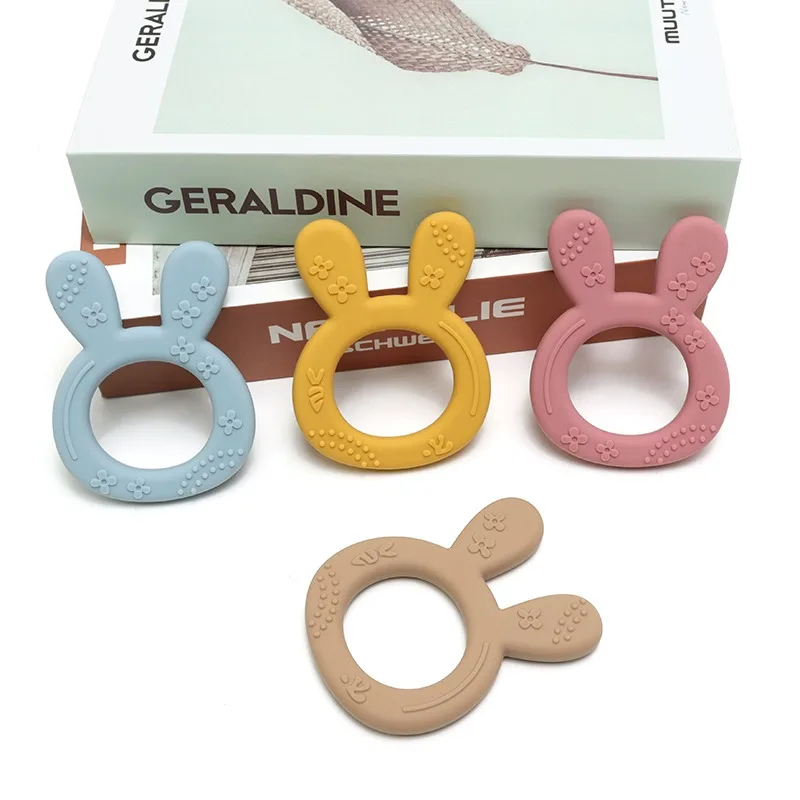 kreskówka królik dziecko miękki silikonowy gryzak pierścień BPA Free noworodka do żucia zabawka sensoryczna Food Grade maluch ząbkowanie