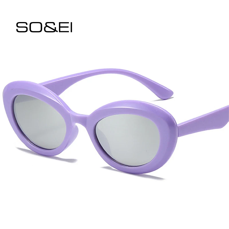 

SO&EI Vintage Oval Sunglasses Women Tea Gradient Eyewear Shades UV400 Fashion Men Punk Silver Blue Mirror Cat Eye Sun Glasses