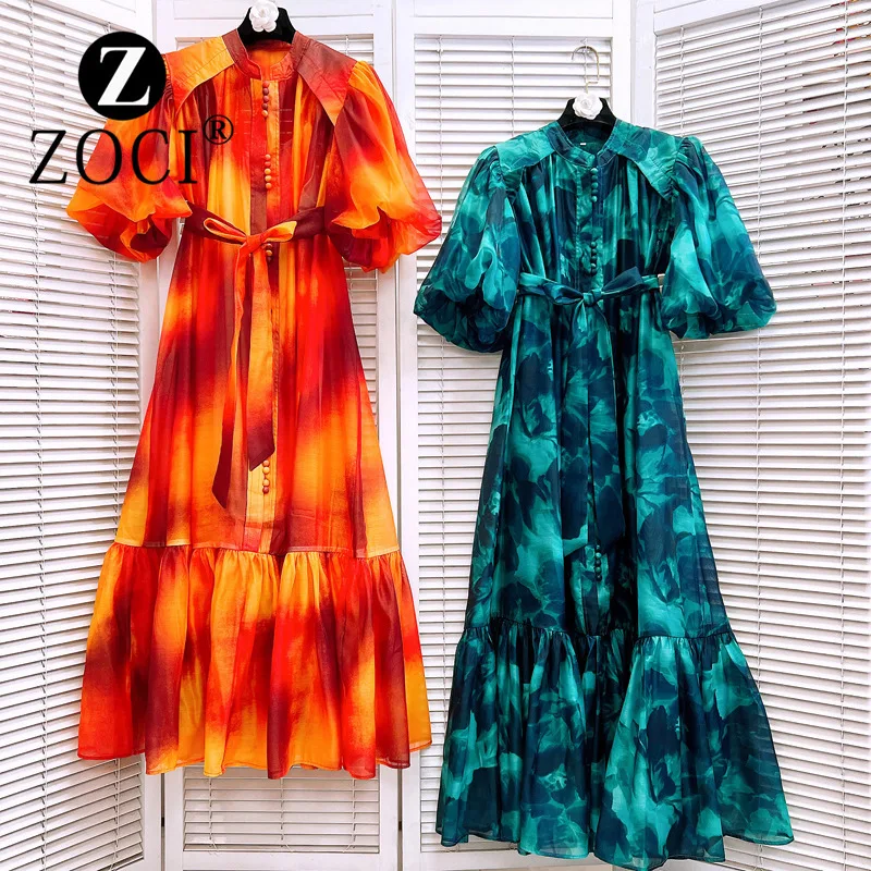 [zoci] Женское однобортное платье с круглым вырезом и принтом South Oil Beach Resort