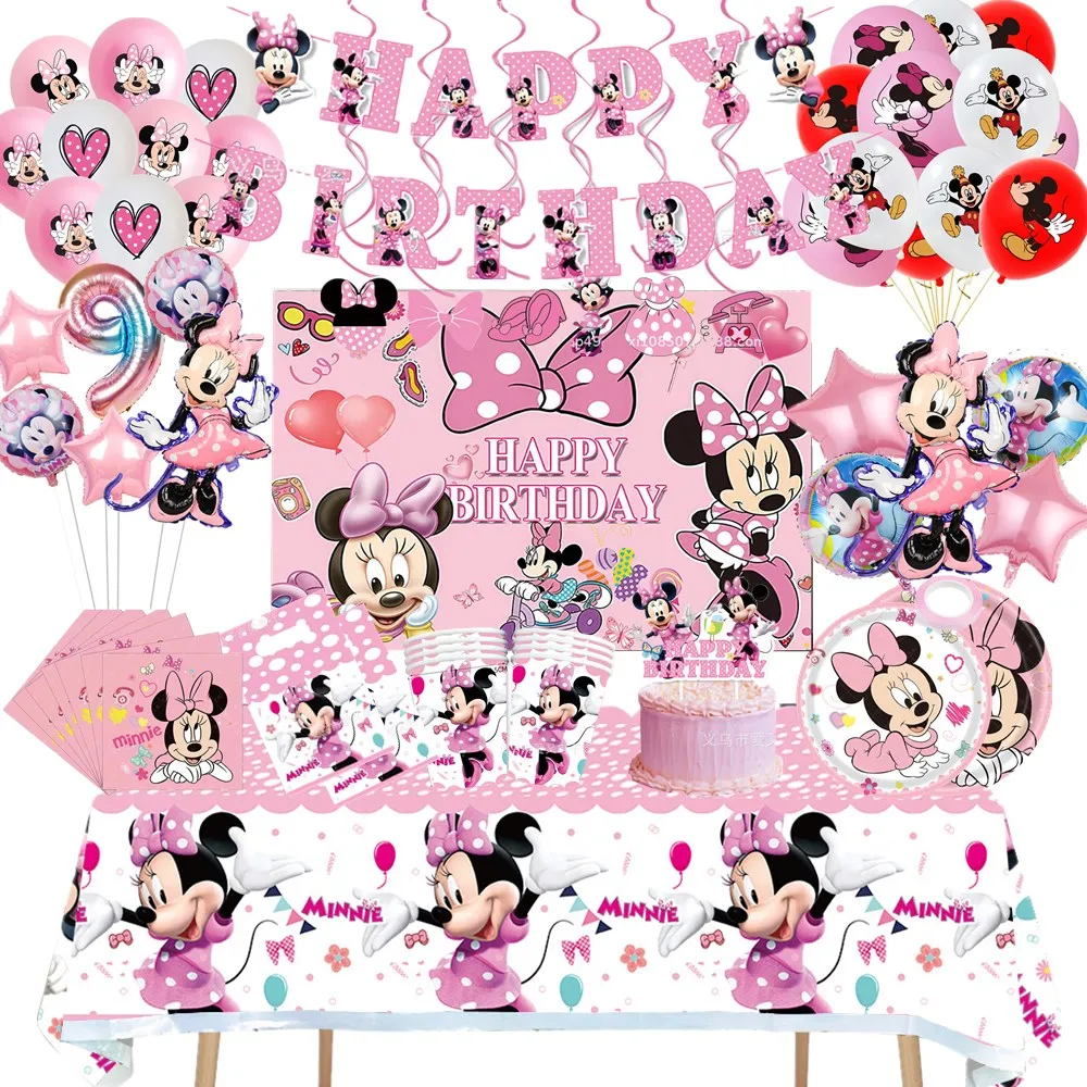 

Disney Minnie Mouse Birthday Party Decorations Girls Minnie Paper Napkin Plates Cups Balloons Backdrop Baby Shower Kids Supplies