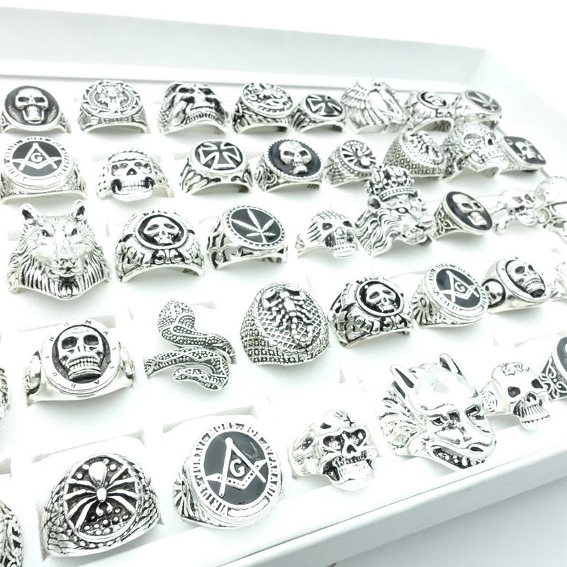 

Wholesale 20/30/50/100pcs Mens Rings For Women Skull Silver Color Punk Style Fashion Festival Gifts Finger Jewelry Dropshipping