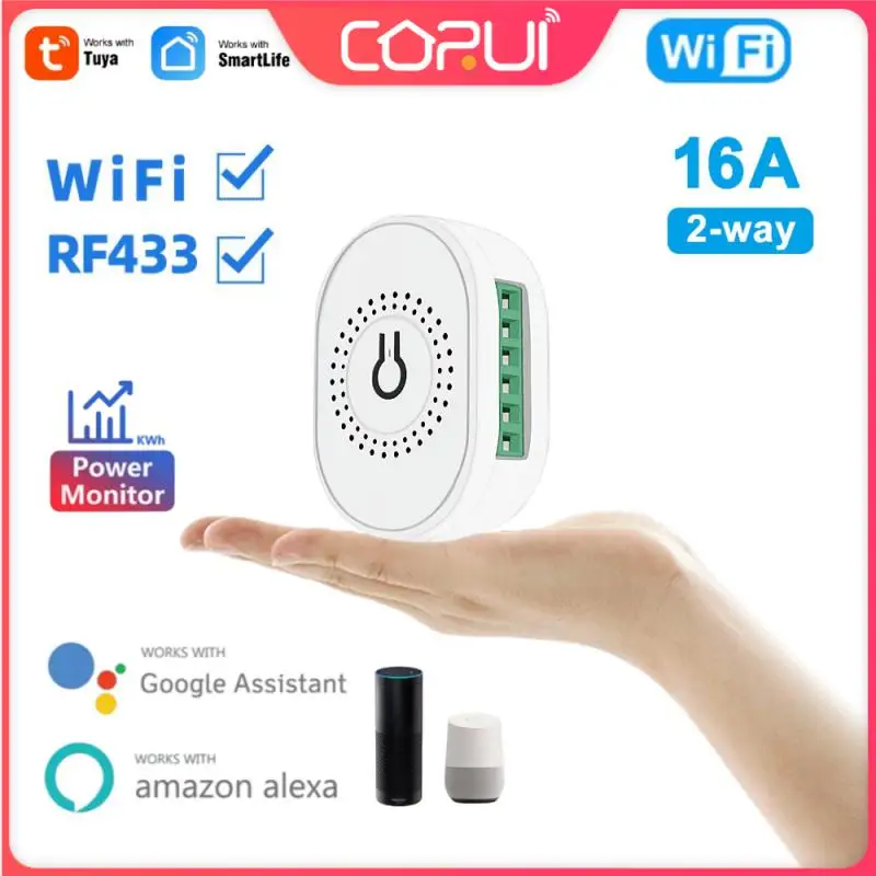 

CORUI Tuya 16A Smart WIFI+RF433 Switch Breaker Support 2 Way Control Power Monitor Support Smart Life APP Alexa Google Home