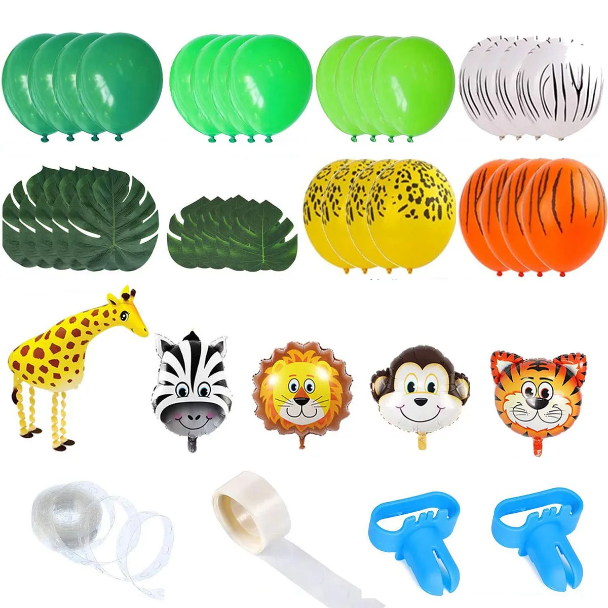 

L Animal Jungle Theme Balloon Arch Kit DIY Balloons Garland Arch Set Reusable Latex Balloons Green Palm Leaves Party Supplies