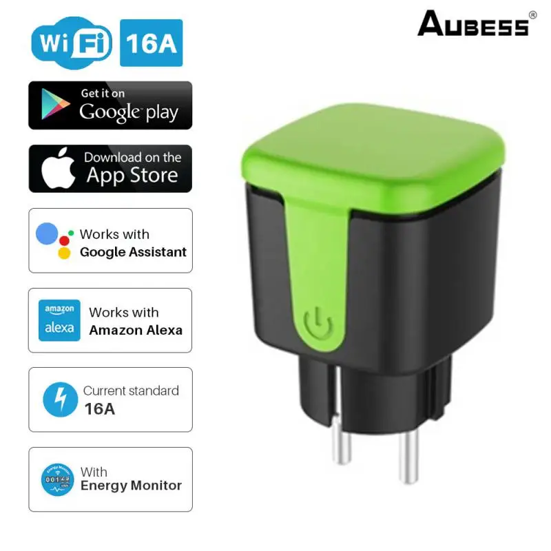 

Tuya Wifi Smart Socket, EU 16A Alexa Voice Remote Timer Plug Smart Home Via Smart Life Real-time Power Monitoring Waterproof