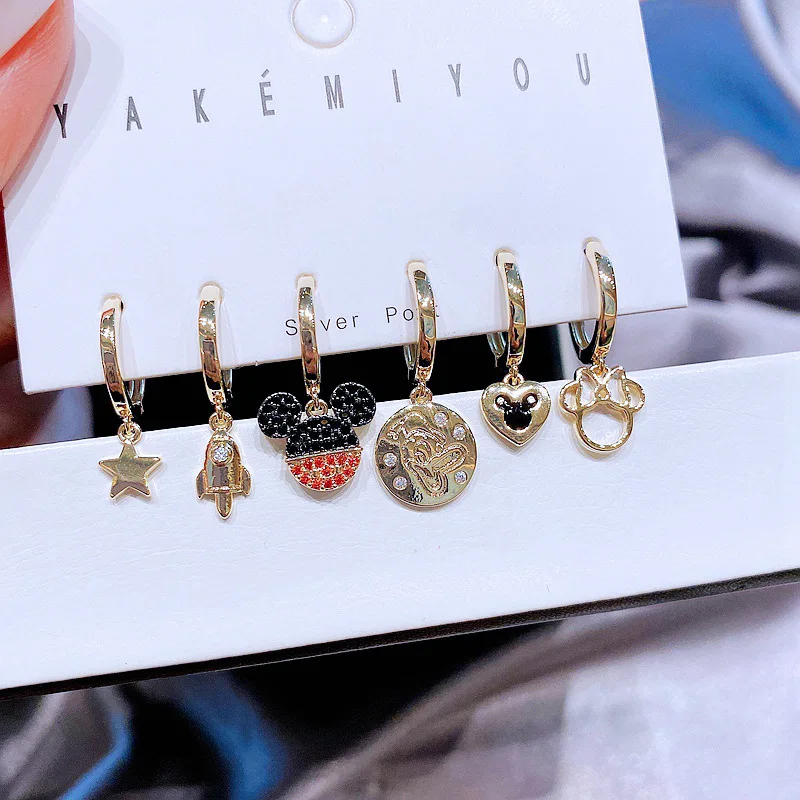

Cute Mouse Cuff Earrings Set Anime Classic Animal Pendant Earring For Women 2022 New Heart Star Geometric Charm Jewelry As Gifts
