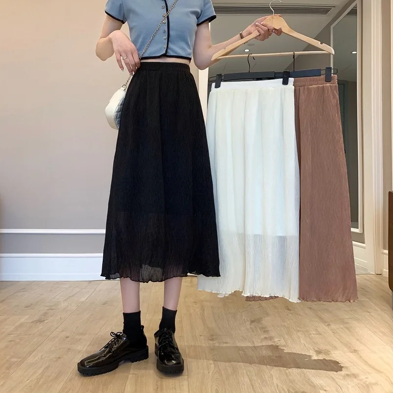 

Long skirts for women Summer 2021 new black elastic waist skirt high waist all-match a-line Women's net yarn long skirt