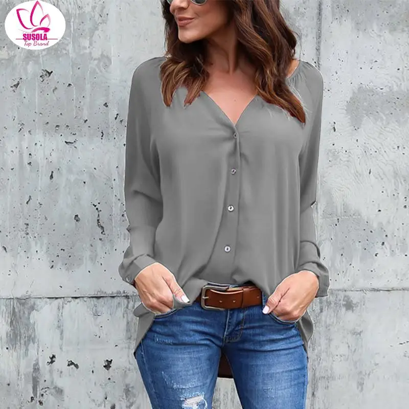 

SUSOLA Spring Summer Women Chiffon Blouse Long Sleeve Ladies Office Ladies Shirts Work Top Female Botton Clothing