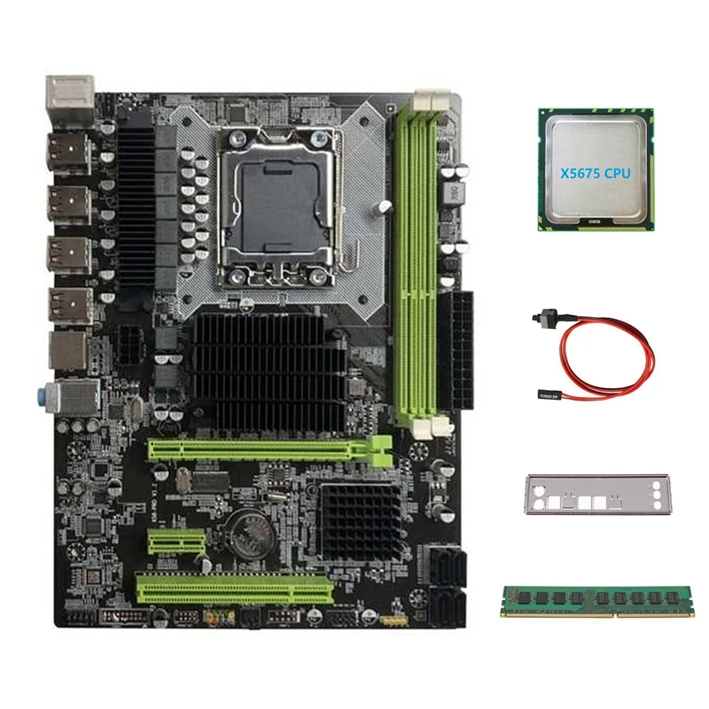 

Материнская плата X58 LGA1366, компьютерная материнская плата с поддержкой RX, графическая карта с процессором X5675 + DDR3 8 Гб 1600 МГц ОЗУ + кабель переключения