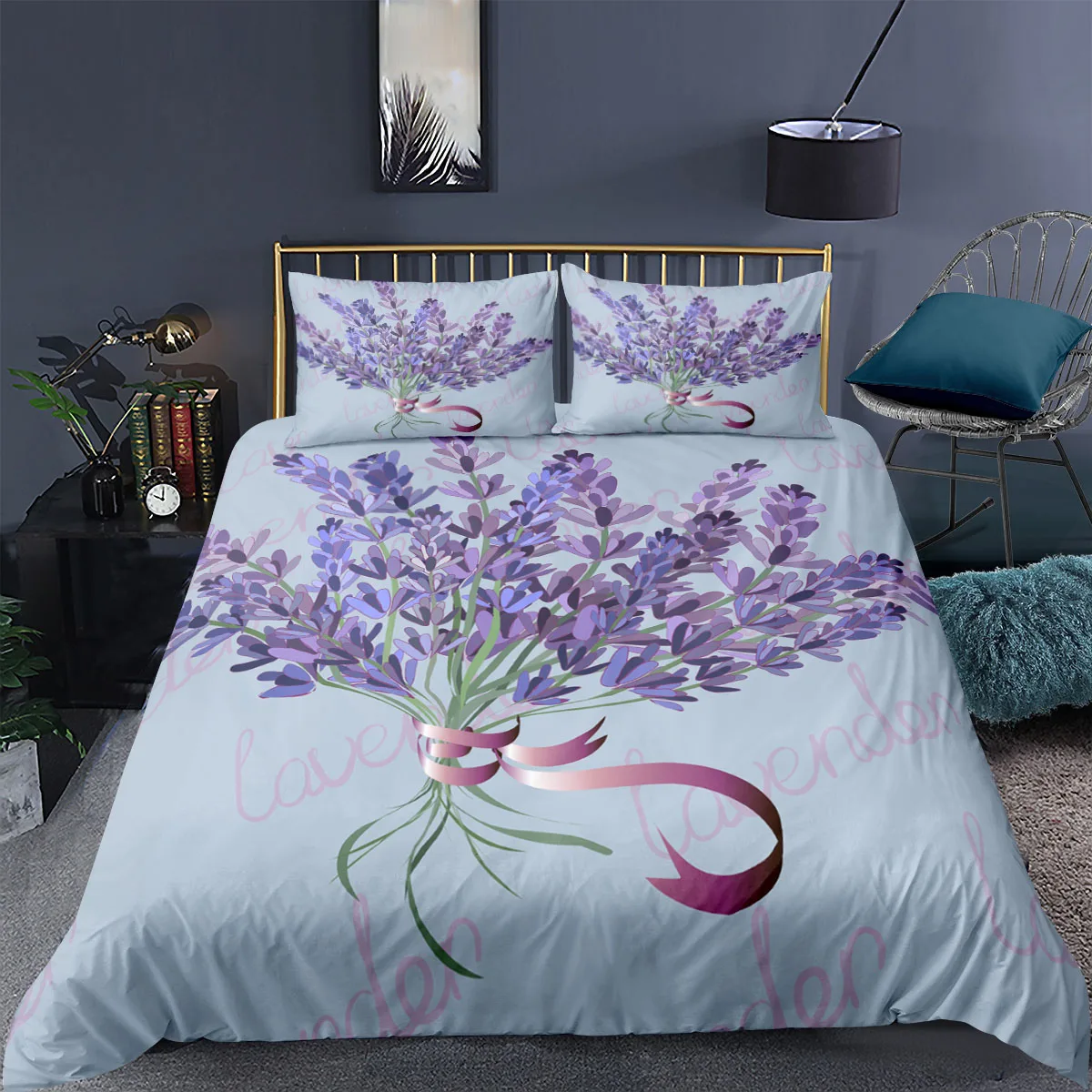 

Flower Bedding Set Purple Duvet Cover King Queen Quilt Cover Adult Romantic Lavender Child Bedclothes Comforter Cover 2/3Pcs