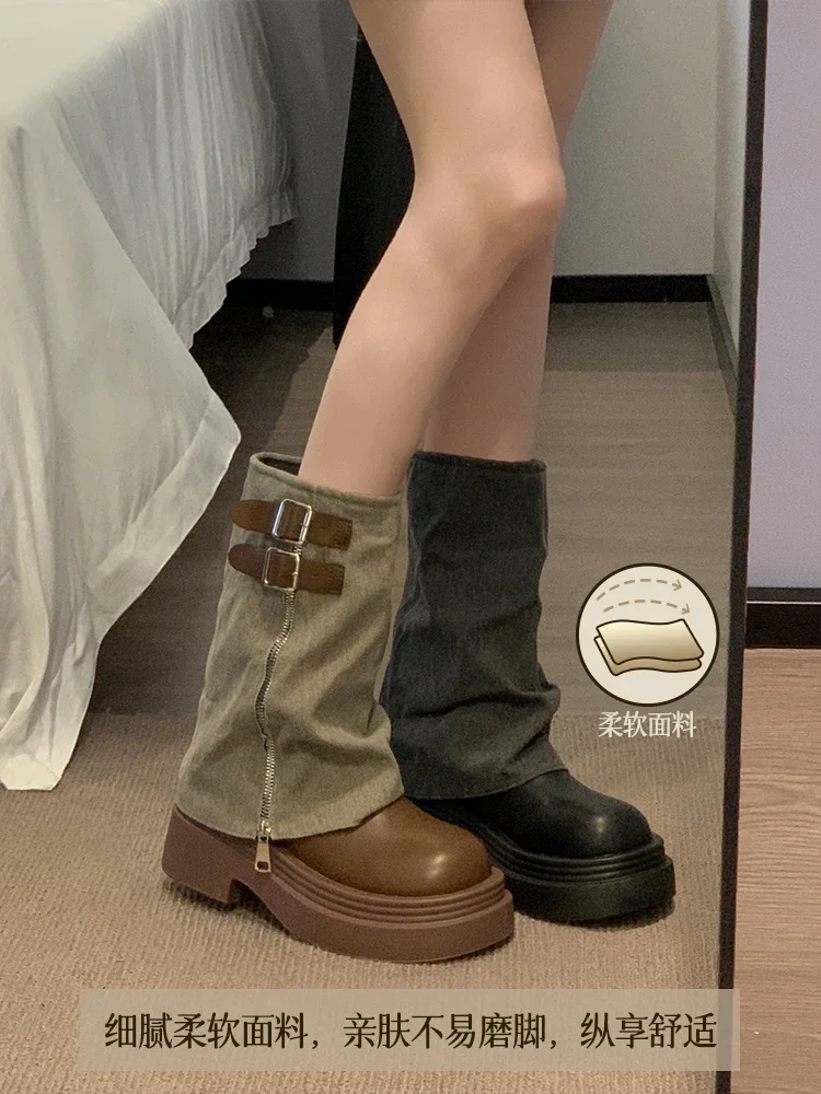 Короткие ботинки для женщин новинка осень-зима 2024 штаны на толстой подошве и