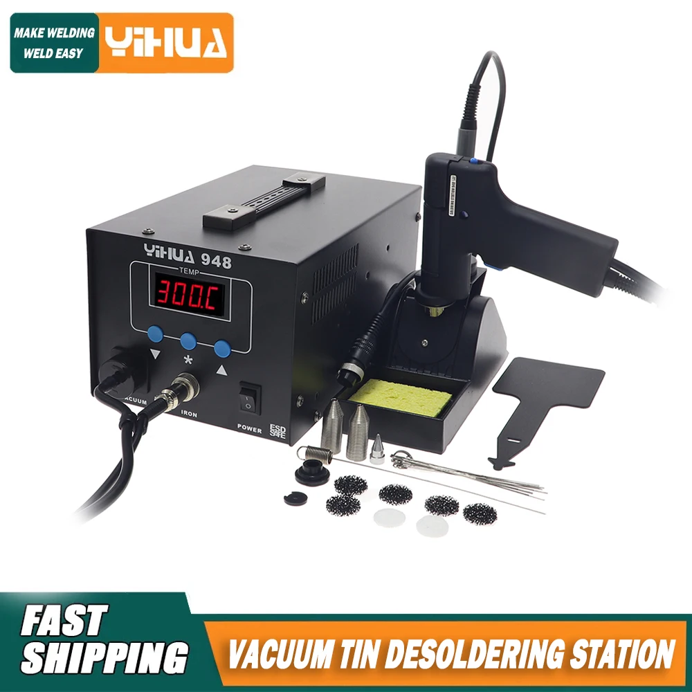 

YIHUA 948 Digital Display Soldering Station Suction 60W Temperature Adjustable Soldering Iron Tin Gun Desoldering Station
