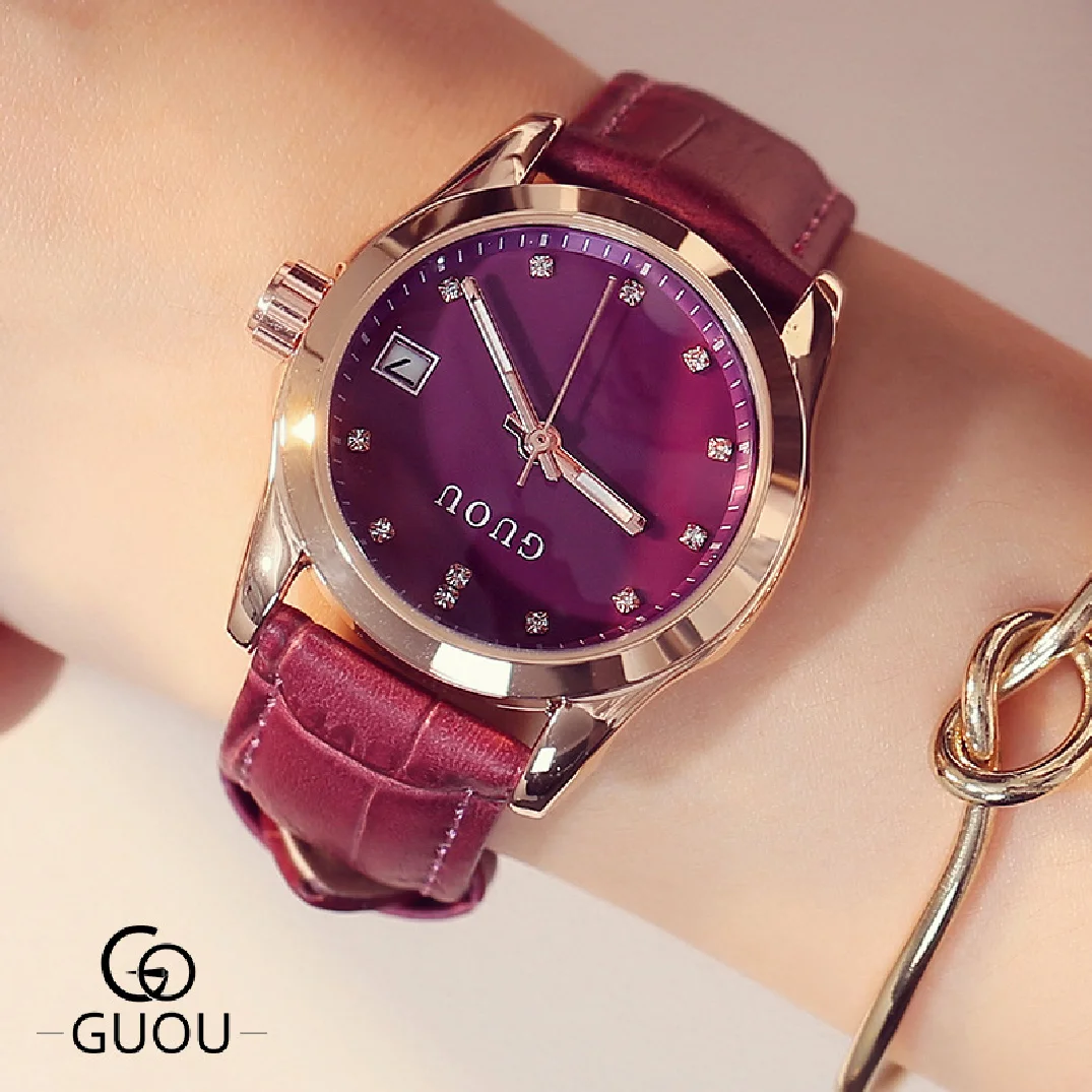 2018 Top GUOU Brand Fashion Women Watches High Quality Leather Ultra thin Quartz Watch Woman Elegant Dress Ladies Montre Femme