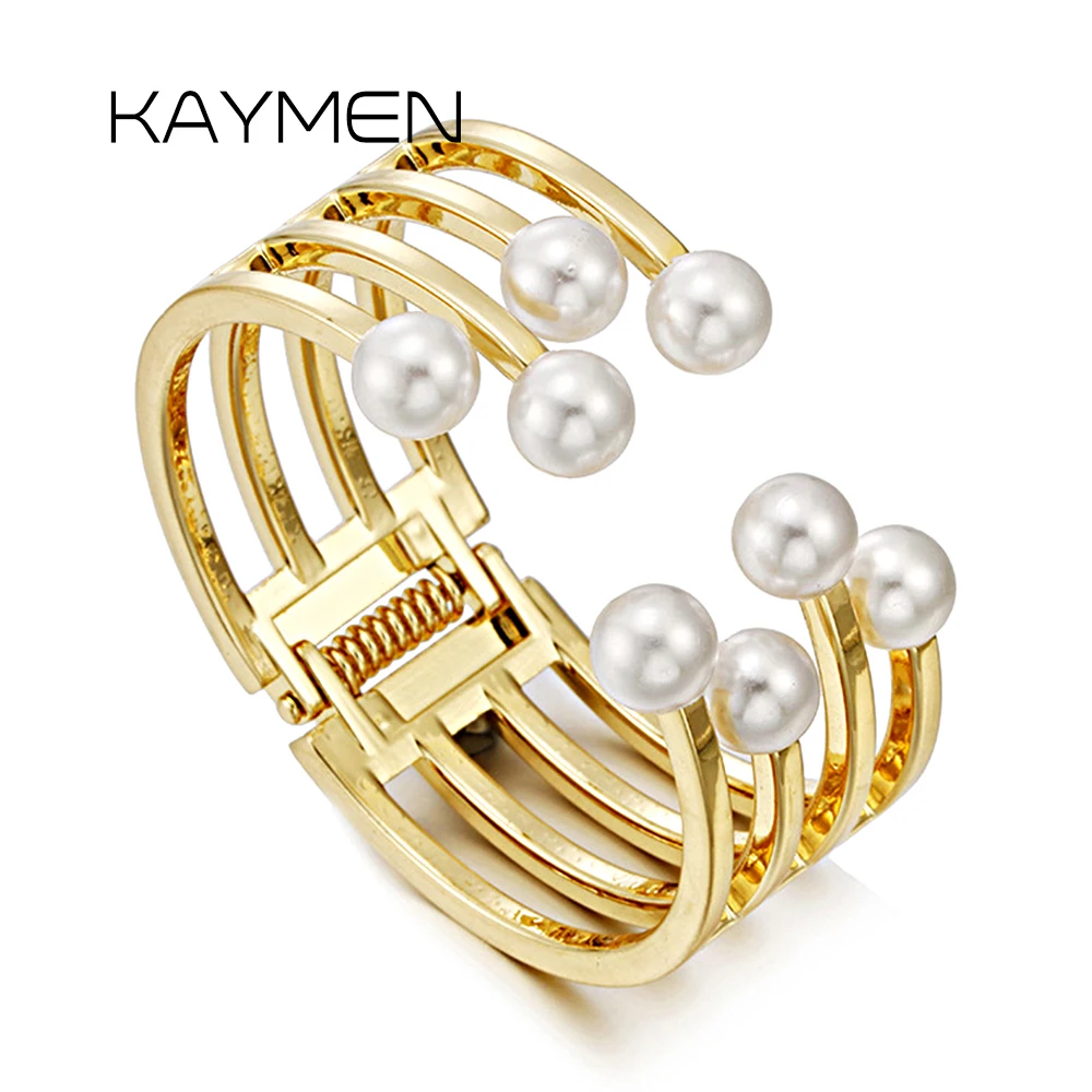 

New Arrivals Boho Statement Pearls Cuff Bracelet Opened Bangle for Women Girls Unique Exquisite Chunky Costume Jewelry Wholesale