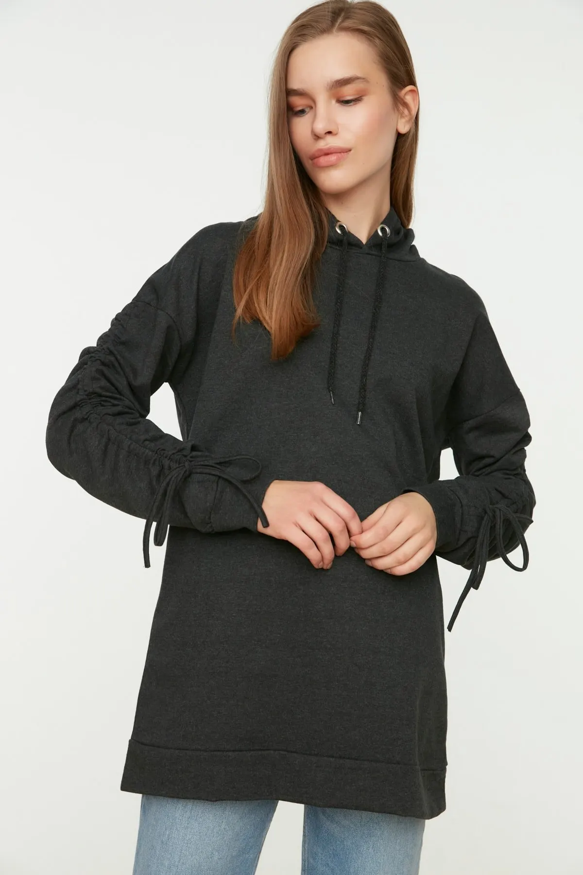 

Женский свитшот с анитовым капюшоном, трикотажные худи с оборками, модные всесезонные Новые пуловеры