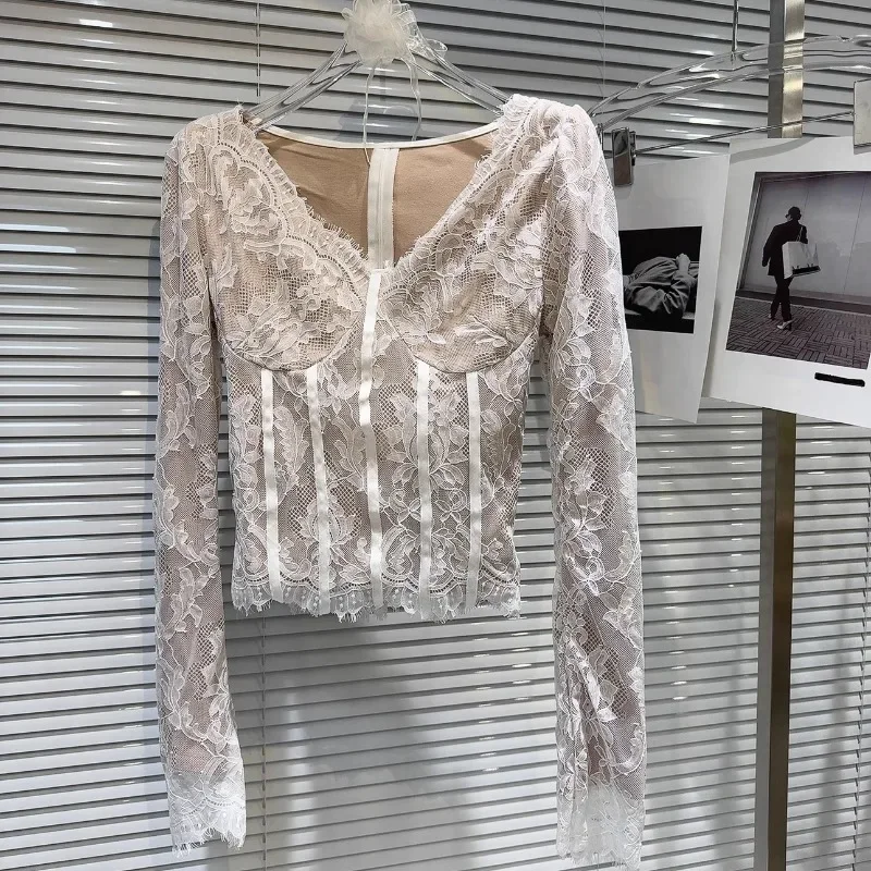 KBQ Элегантная блузка с цветочным кружевом для похудения шикарная женщин