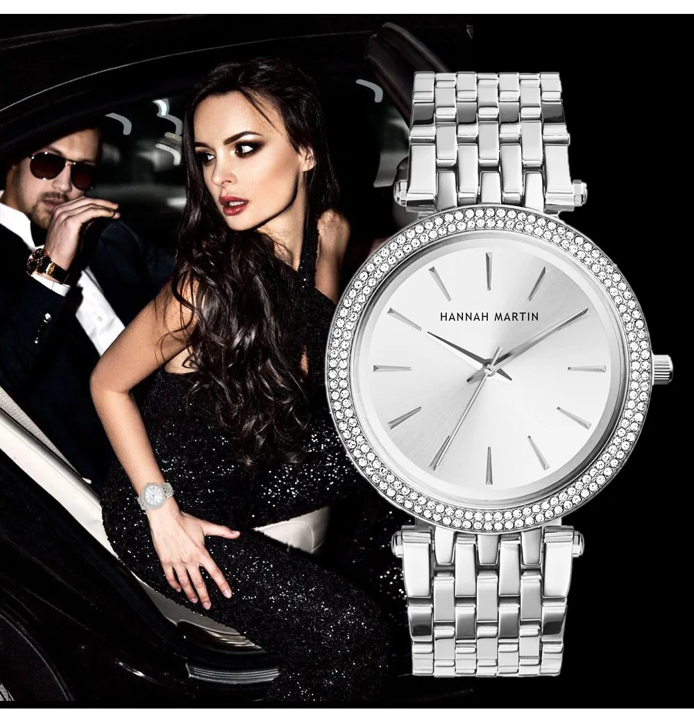 

2022 New Women Watch Hannah Martin HM-1185 Diamond Bezel Watches For Women's Fashion Quartz Lady Wristwatches Relogio Feminino